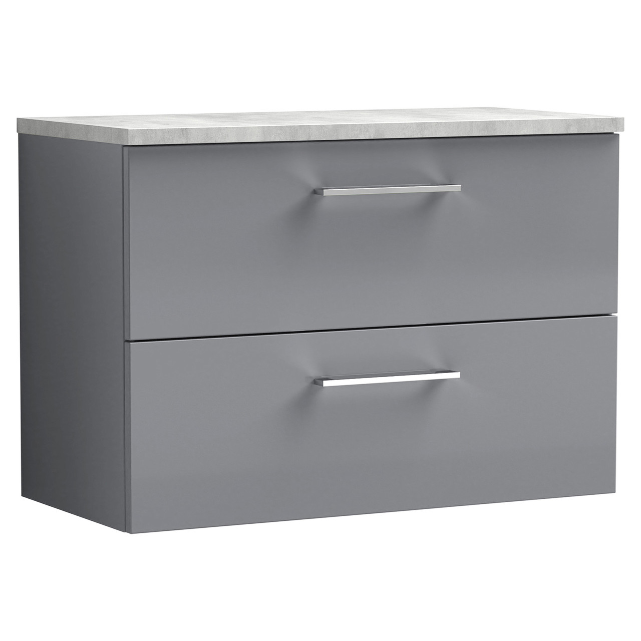 Nuie Satin Grey Arno Wall Hung 2 Drawer Vanity Unit With Bellato Grey Worktop | | Mdf | 800Mm