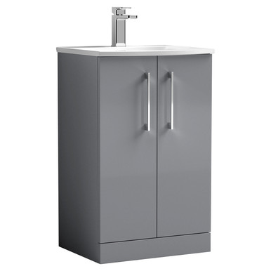 Nuie Satin Grey Arno 2 Door Vanity Unit And Curved Ceramic Basin | | Mdf | 500Mm