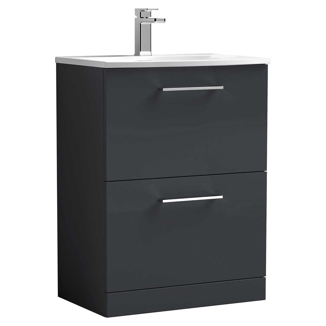 Nuie Arno Satin 2 Drawer Vanity Unit and Curved Ceramic Basin