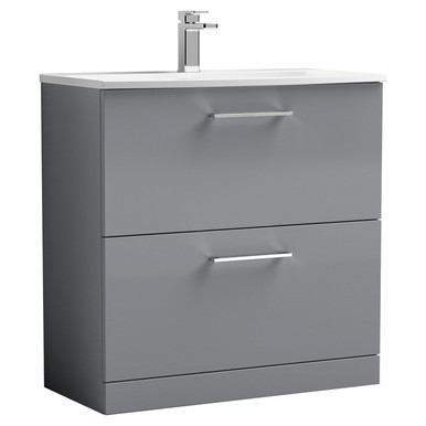 Nuie Satin Grey Arno 2 Drawer Vanity Unit And Curved Ceramic Basin | | Mdf | 800Mm