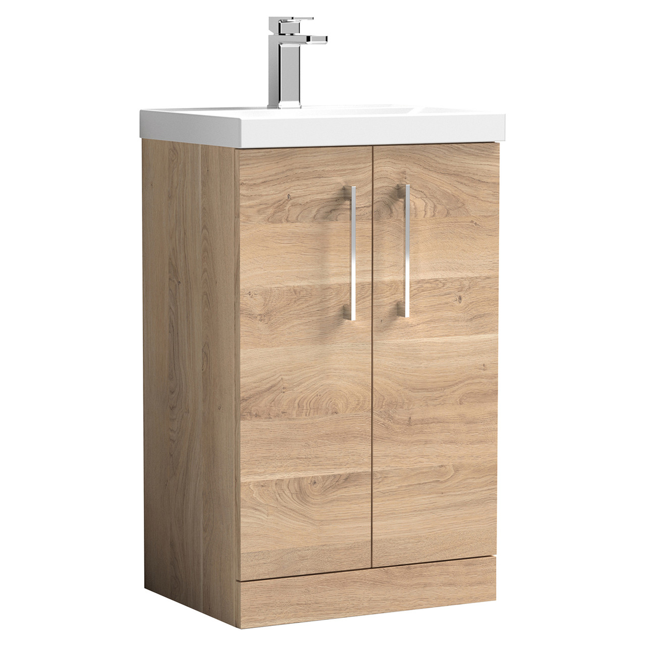 Nuie Arno Woodgrain 2 Door Vanity Unit and Thin Edge Ceramic Basin