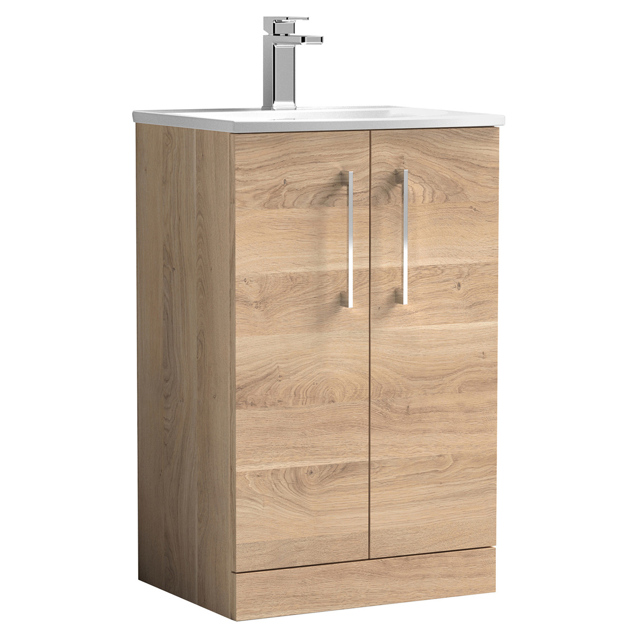 Nuie Arno Woodgrain 2 Door Vanity Unit and Curved Ceramic Basin