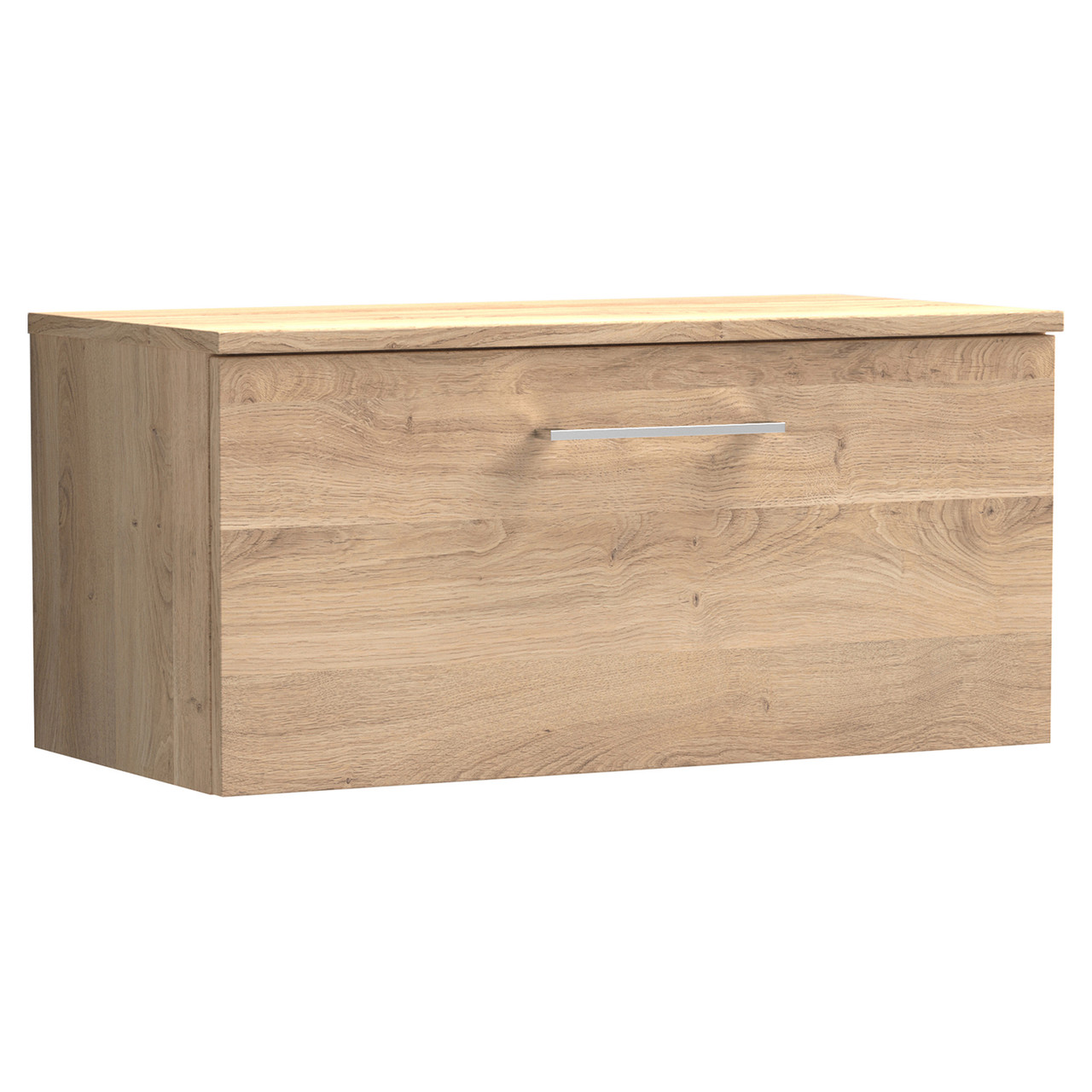 Nuie Arno Woodgrain Wall Hung Single Drawer Vanity Unit with Worktop