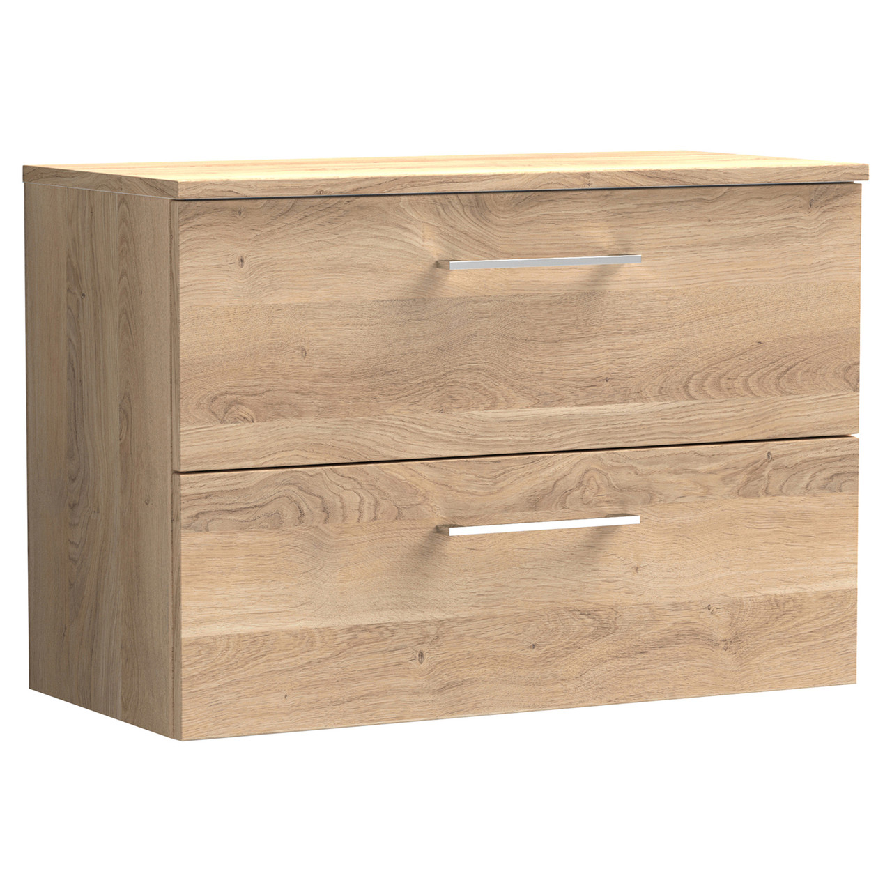 Nuie Arno Woodgrain Wall Hung 2 Drawer Vanity Unit with Worktop