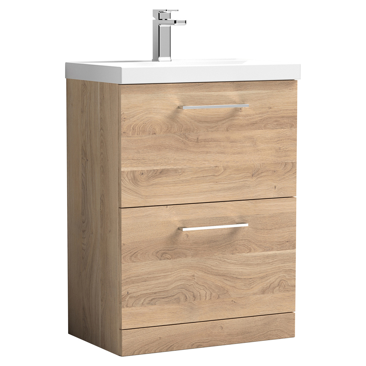 Nuie Arno Woodgrain 2 Drawer Vanity Unit and Mid Edge Ceramic Basin