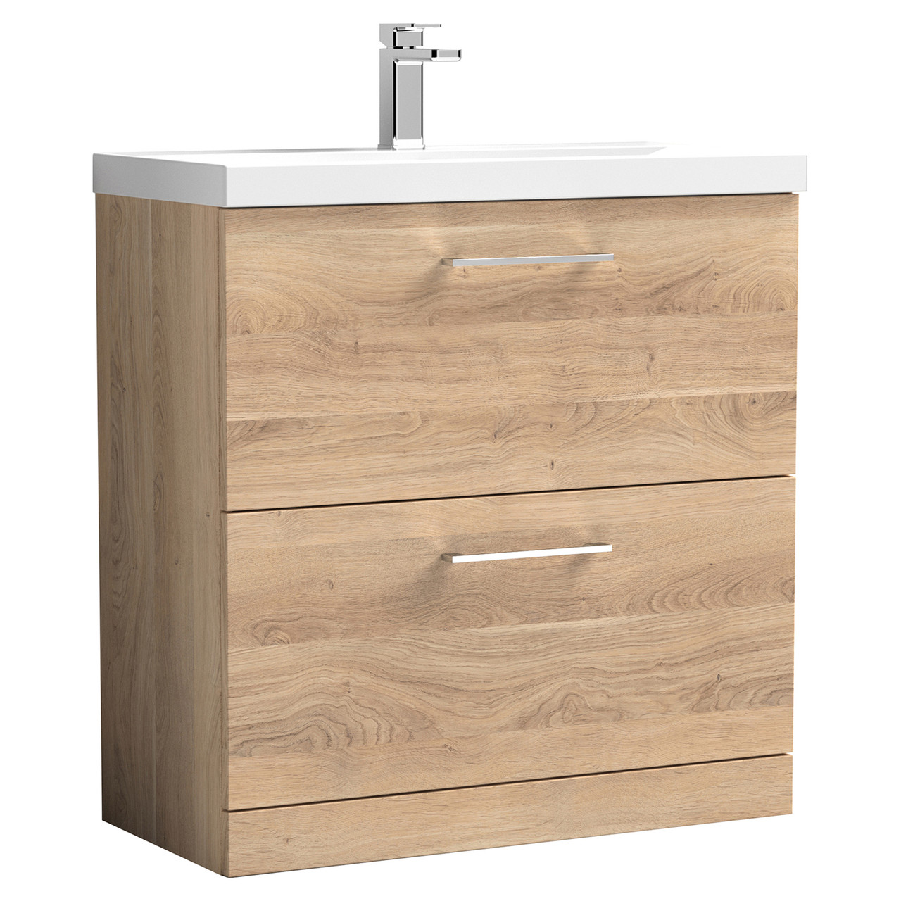 Nuie Arno Woodgrain 2 Drawer Vanity Unit and Mid Edge Ceramic Basin