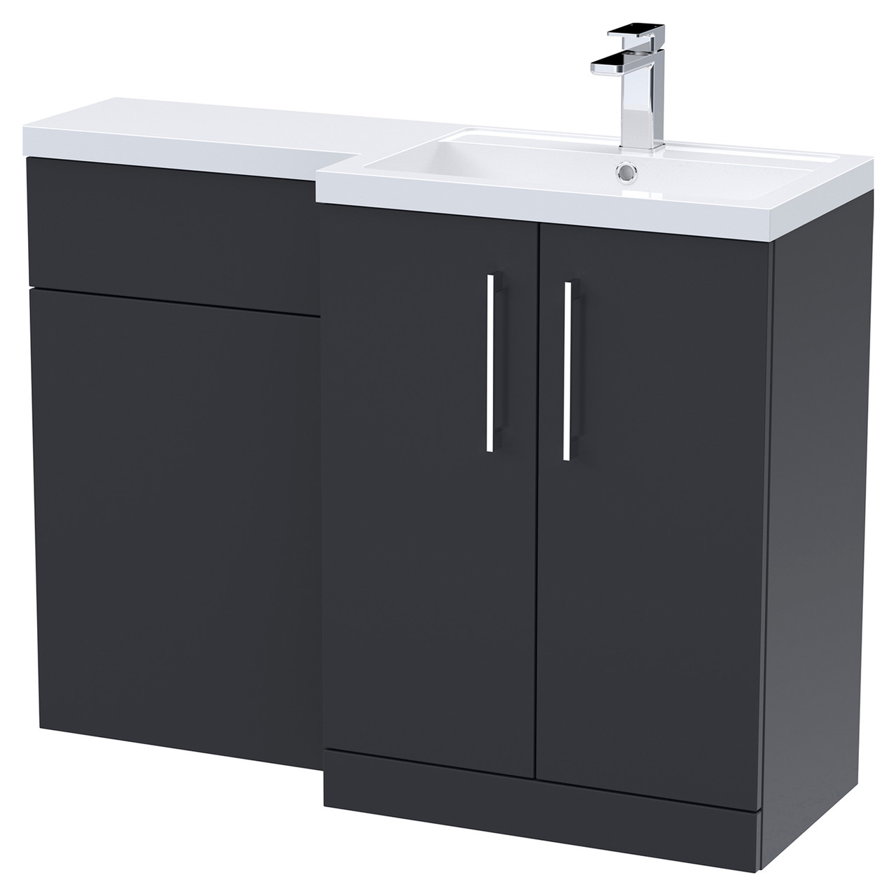 Nuie Arno Satin Combination Vanity and Toilet Unit with Right Hand L Shaped Basin