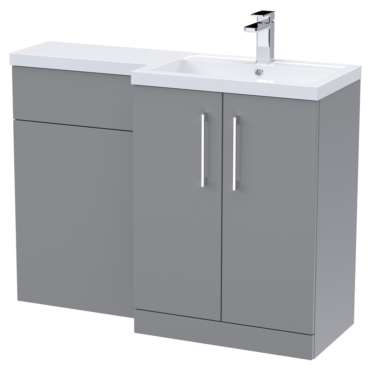 Nuie Satin Grey Arno Combination Vanity And Toilet Unit With Right Hand L Shaped Basin | | Mdf | 1100Mm X 390Mm