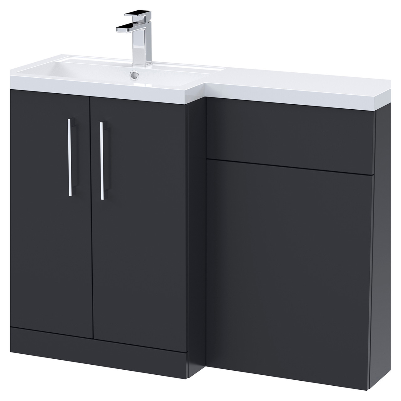 Nuie Arno Satin Combination Vanity and Toilet Unit with Left Hand L Shaped Basin