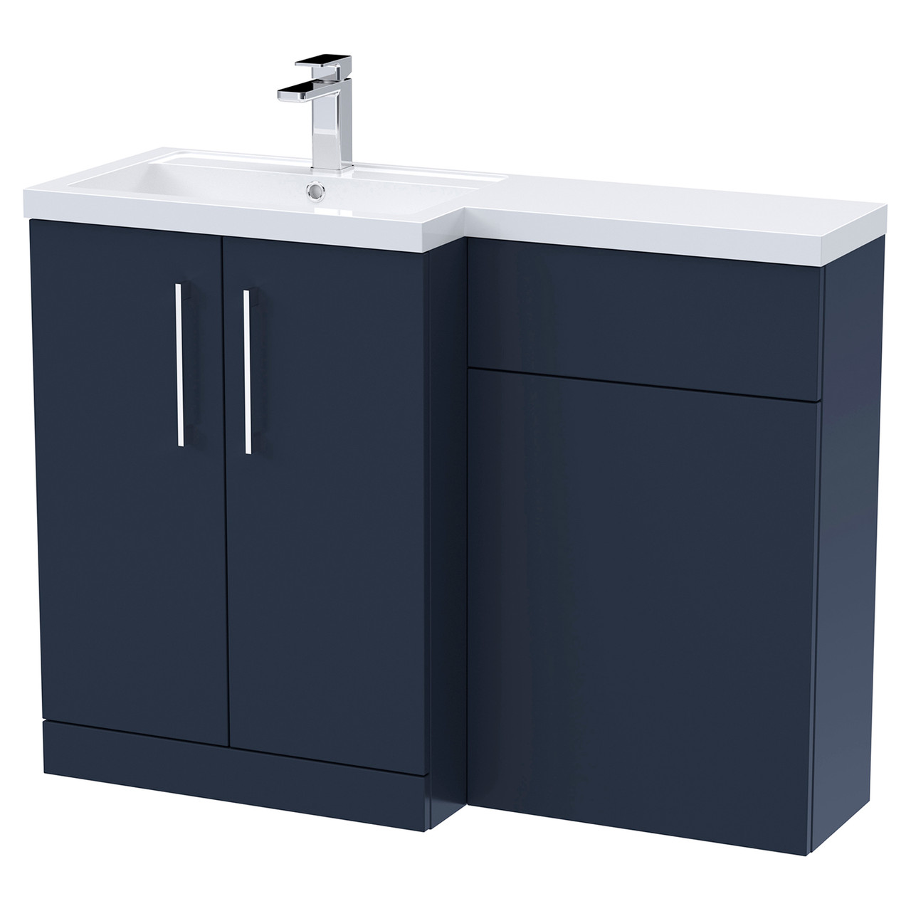 Nuie Arno Satin Combination Vanity and Toilet Unit with Left Hand L Shaped Basin