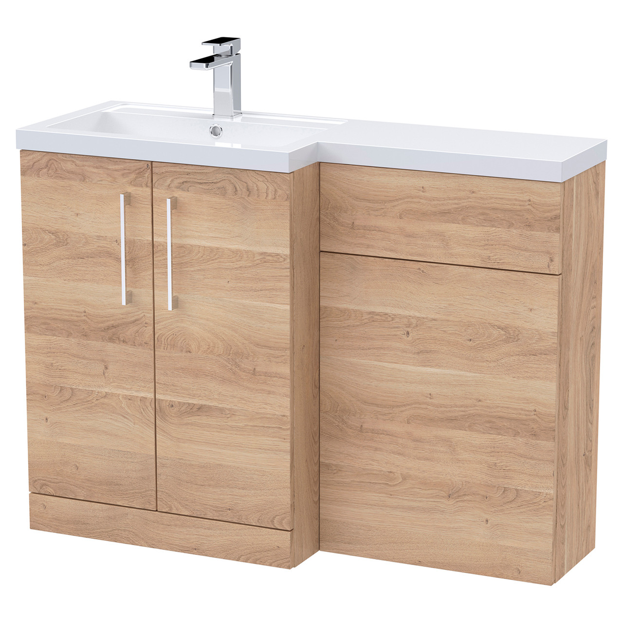 Nuie Arno Woodgrain Combination Vanity and Toilet Unit with Left Hand L Shaped Basin