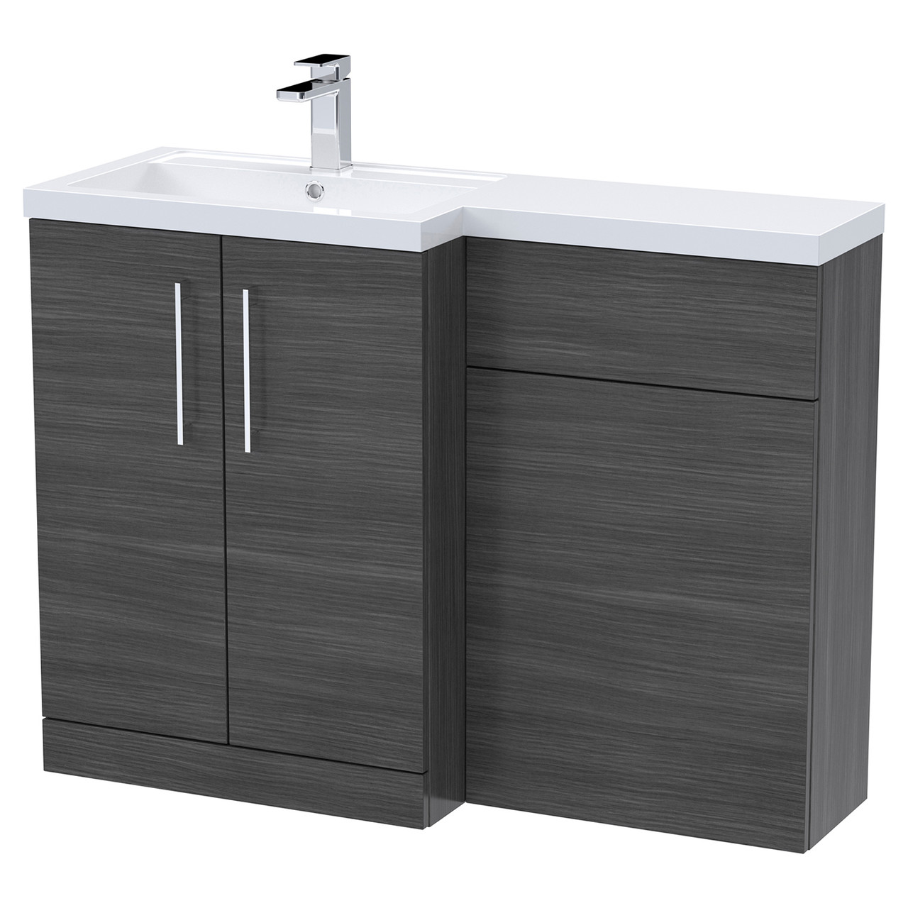 Nuie Arno Woodgrain Combination Vanity and Toilet Unit with Left Hand L Shaped Basin