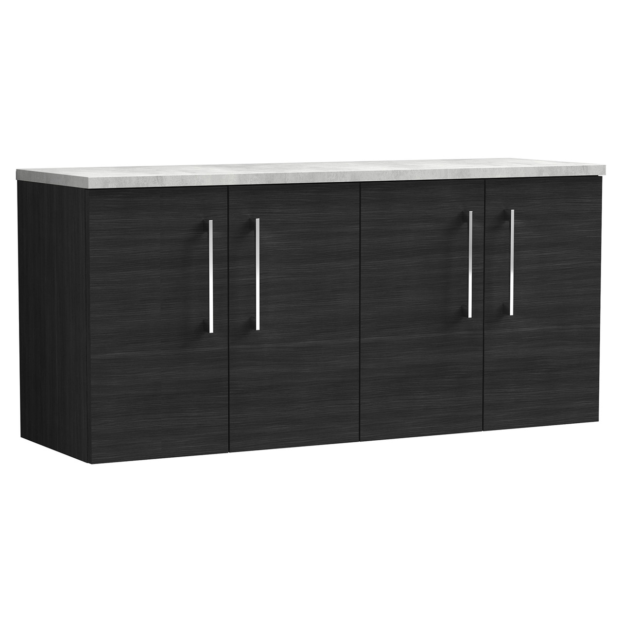 Nuie Arno Woodgrain Wall Hung 4 Door Vanity Unit with Bellato Grey Worktop