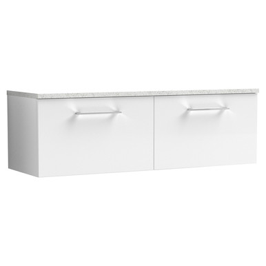 Nuie Gloss White Arno Wall Hung Drawer Vanity Unit With White Sparkle Worktop | | Mfc | 1200Mm Size 2