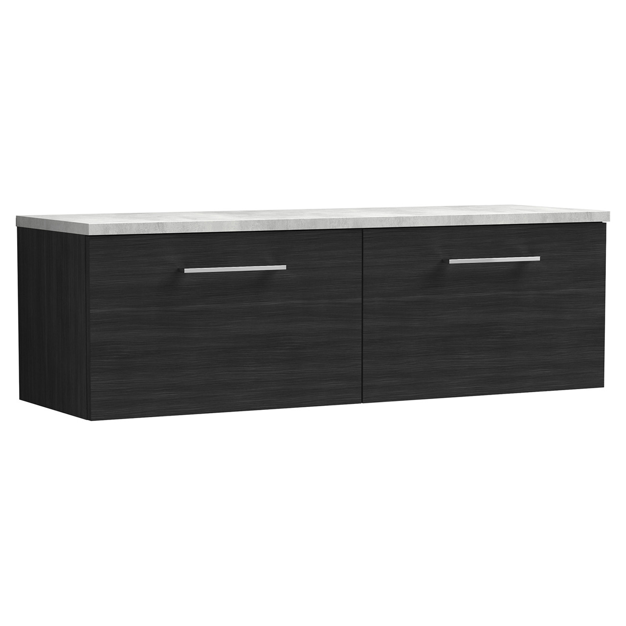 Nuie Arno Woodgrain Wall Hung 2 Drawer Vanity Unit with Bellato Grey Worktop
