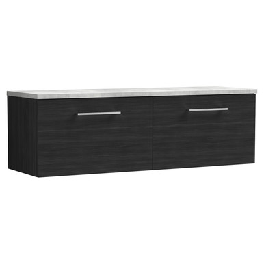 Nuie Charcoal Black Arno Woodgrain Wall Hung Drawer Vanity Unit With Bellato Grey Worktop | | Mfc | 1200Mm Size 2
