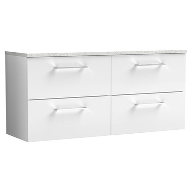 Nuie Gloss White Arno Wall Hung Drawer Vanity Unit With White Sparkle Worktop | | Mfc | 1200Mm Size 4