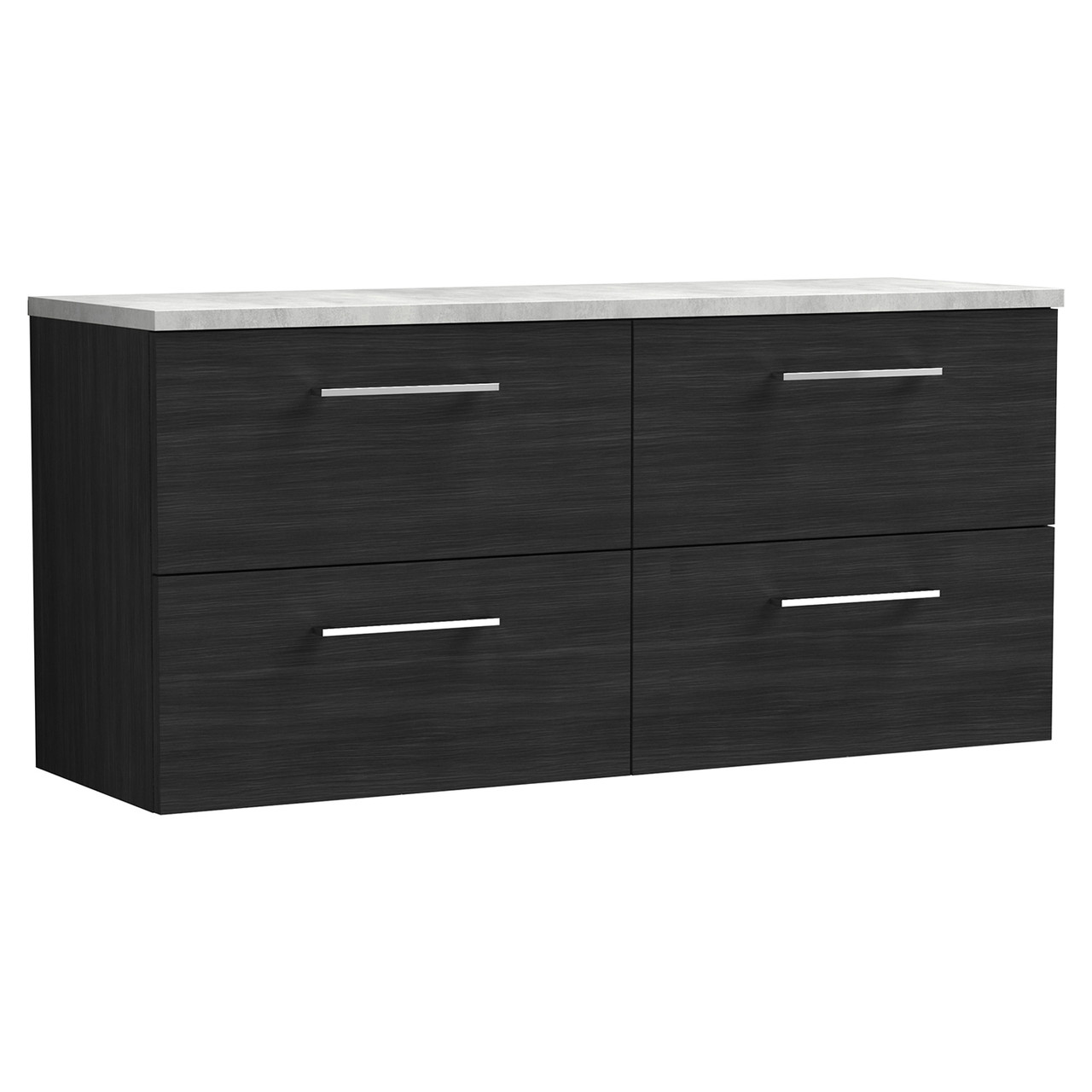 Nuie Arno Woodgrain Wall Hung 4 Drawer Vanity Unit with Bellato Grey Worktop