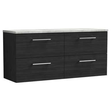 Nuie Charcoal Black Arno Woodgrain Wall Hung Drawer Vanity Unit With Bellato Grey Worktop | | Mfc | 1200Mm Size 4