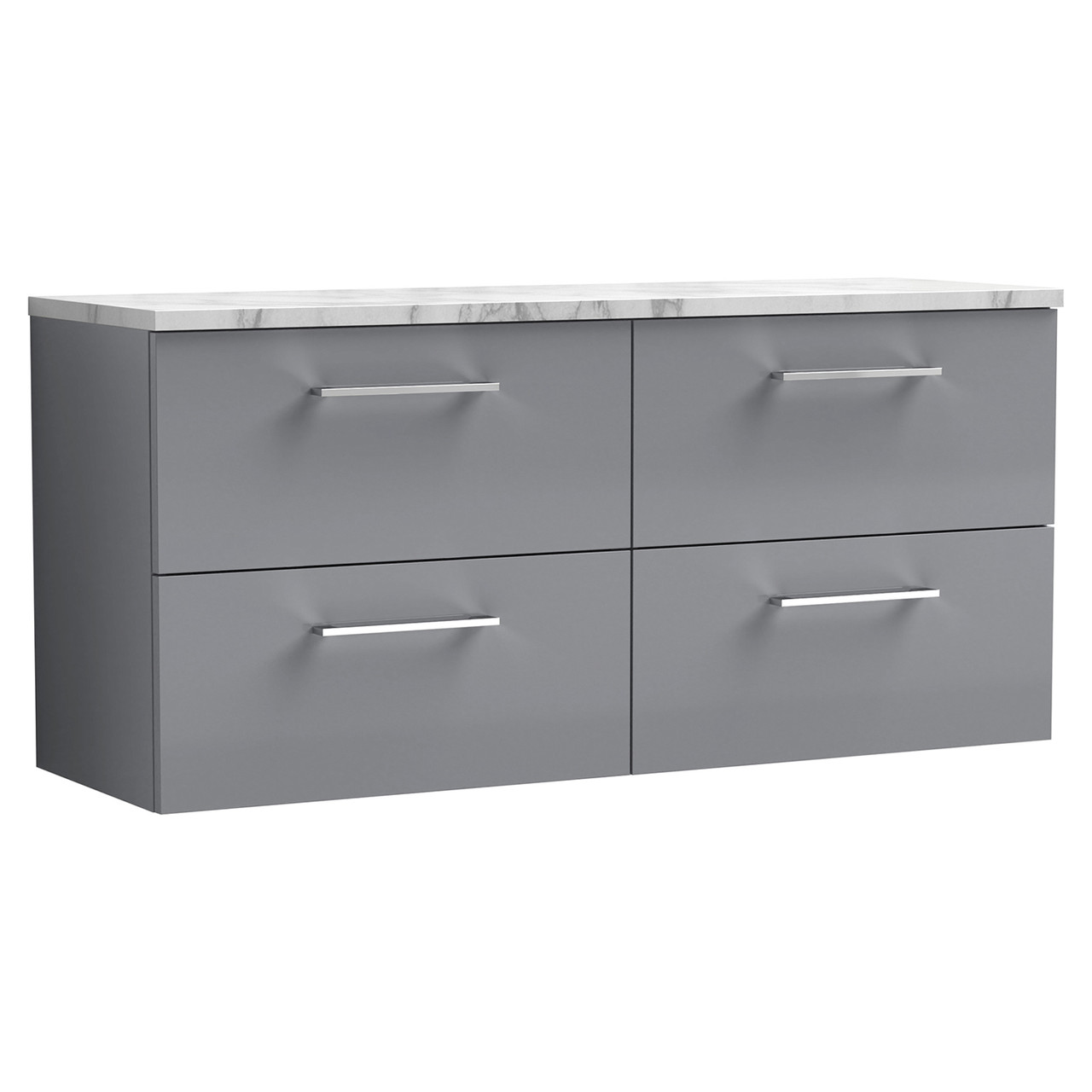 Nuie Arno Wall Hung 4 Drawer Vanity Unit with Carrera Marble Laminate Worktop