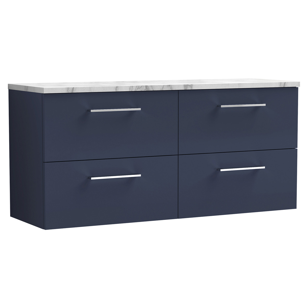 Nuie Arno Wall Hung 4 Drawer Vanity Unit with Carrera Marble Laminate Worktop