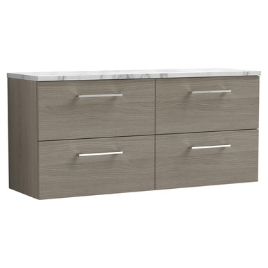 Nuie Solace Oak Arno Woodgrain Wall Hung Drawer Vanity Unit With Carrera Marble Laminate Worktop | | Mfc | 1200Mm Size 4