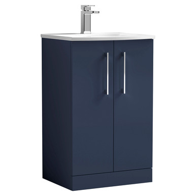 Nuie Midnight Blue Arno Satin Door Vanity Unit And Curved Ceramic Basin | | Mfc | 500Mm Size 2