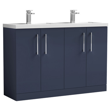 Nuie Midnight Blue Arno Satin 4 Door Vanity Unit And Double Polymarble Basins | | Mdf | 1200Mm