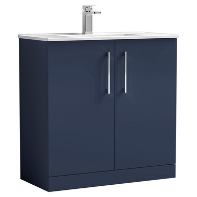 Nuie Midnight Blue Arno Satin Door Vanity Unit And Minimalist Ceramic Basin | | Mfc | 800Mm Size 2