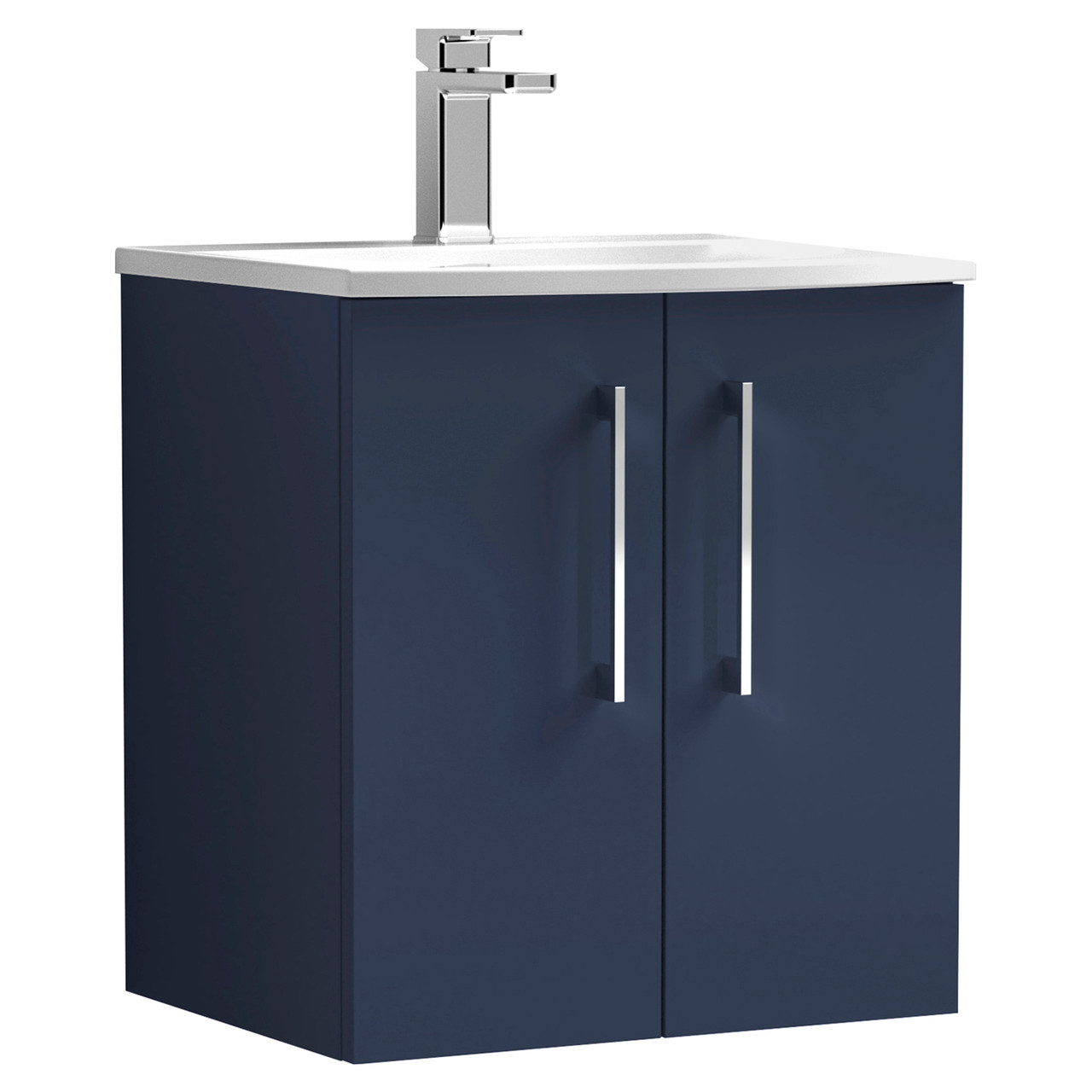 Nuie Arno Satin Wall Hung 2 Door Vanity Unit and Curved Ceramic Basin