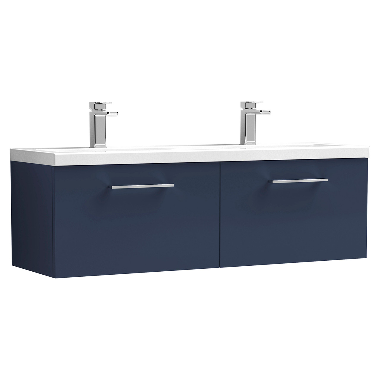 Nuie Arno Satin Wall Hung 2 Drawer Vanity Unit with Double Ceramic Basins