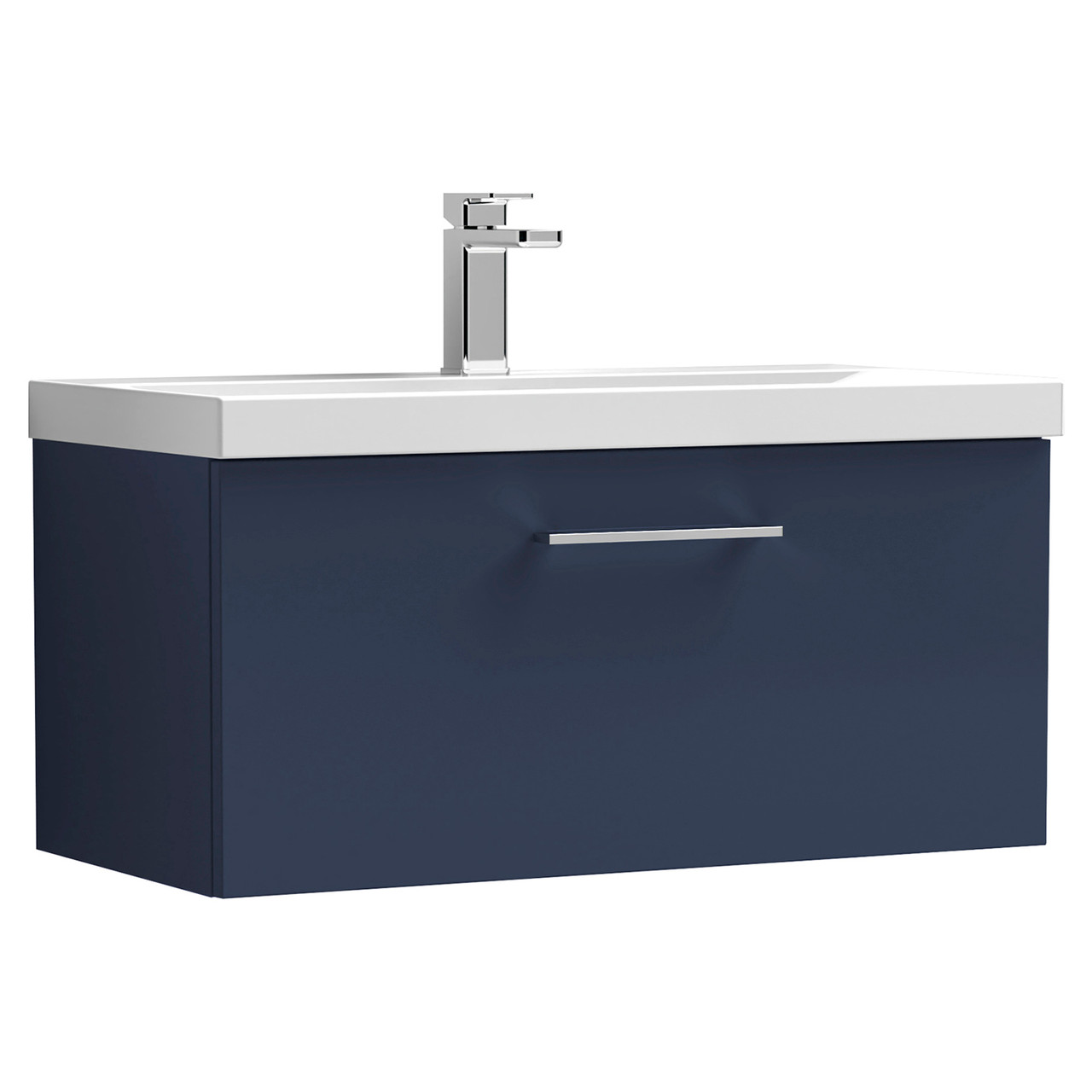 Nuie Arno Satin Wall Hung Single Drawer Vanity Unit and Thin Edge Ceramic Basin