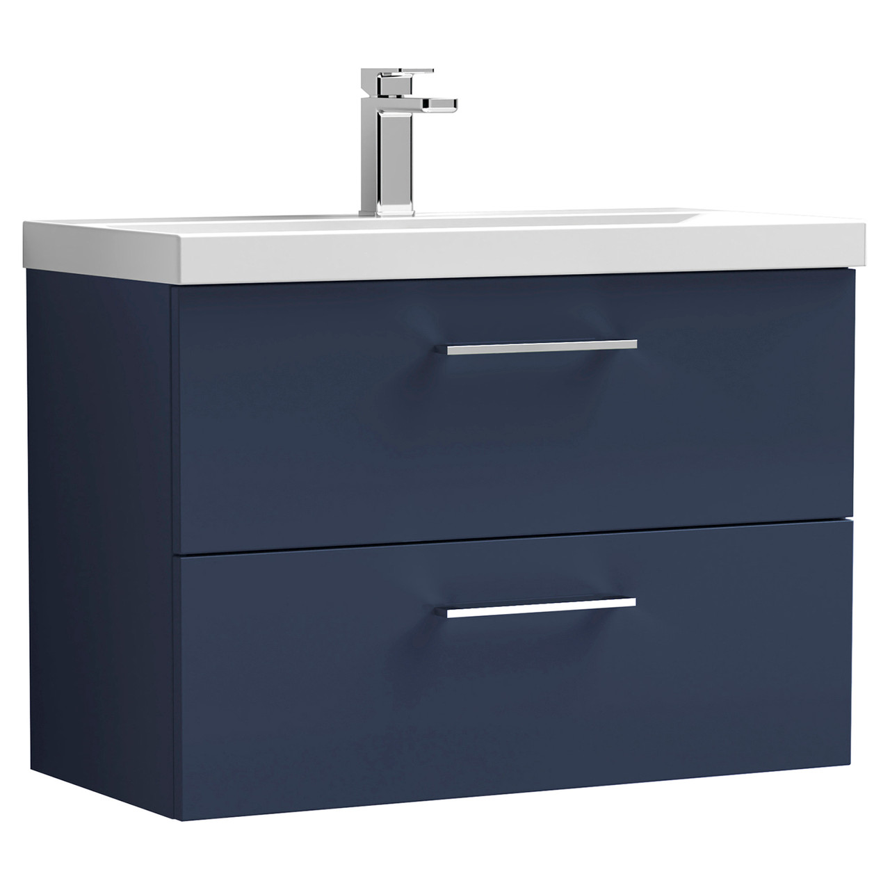 Nuie Arno Satin Wall Hung 2 Drawer Vanity Unit and Mid Edge Ceramic Basin