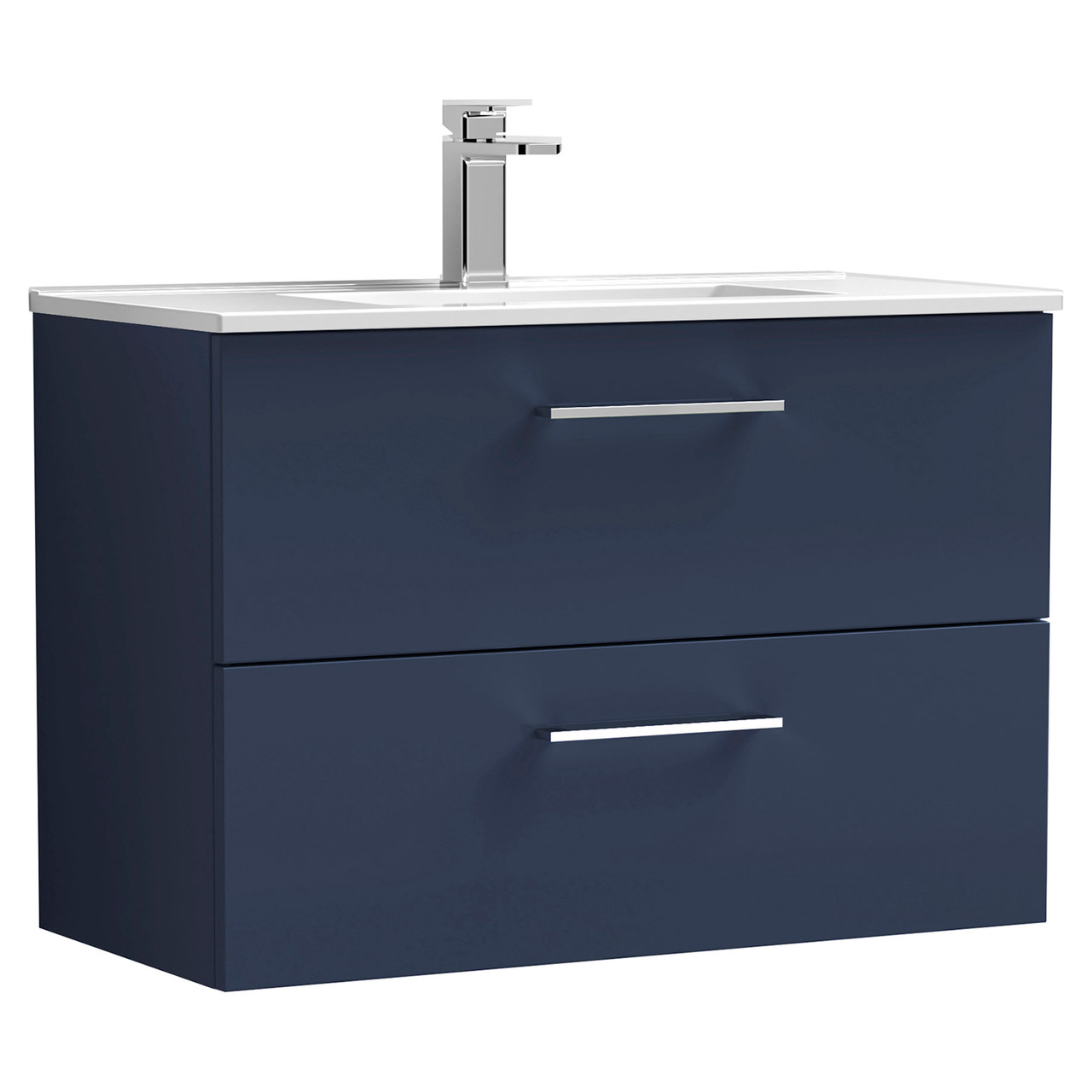 Nuie Arno Satin Wall Hung 2 Drawer Vanity Unit and Minimalist Ceramic Basin