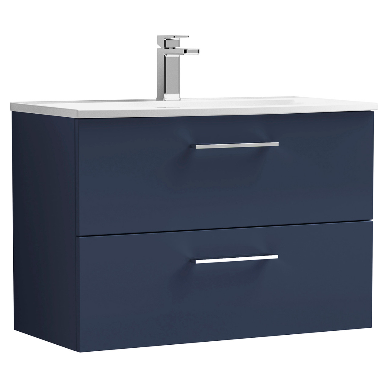 Nuie Arno Satin Wall Hung 2 Drawer Vanity Unit and Curved Ceramic Basin