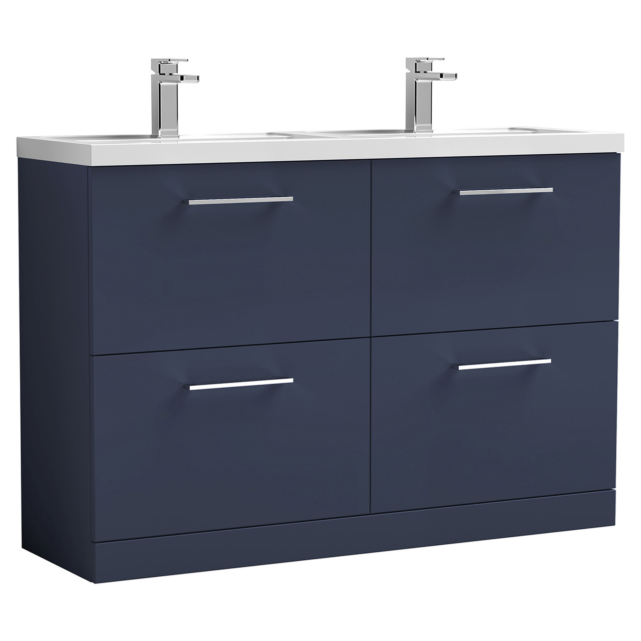Nuie Arno Satin 4 Drawer Vanity Unit and Double Ceramic Basins