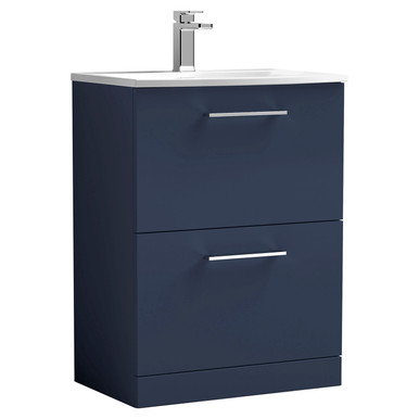 Nuie Midnight Blue Arno Satin 2 Drawer Vanity Unit And Curved Ceramic Basin | | Mdf | 600Mm