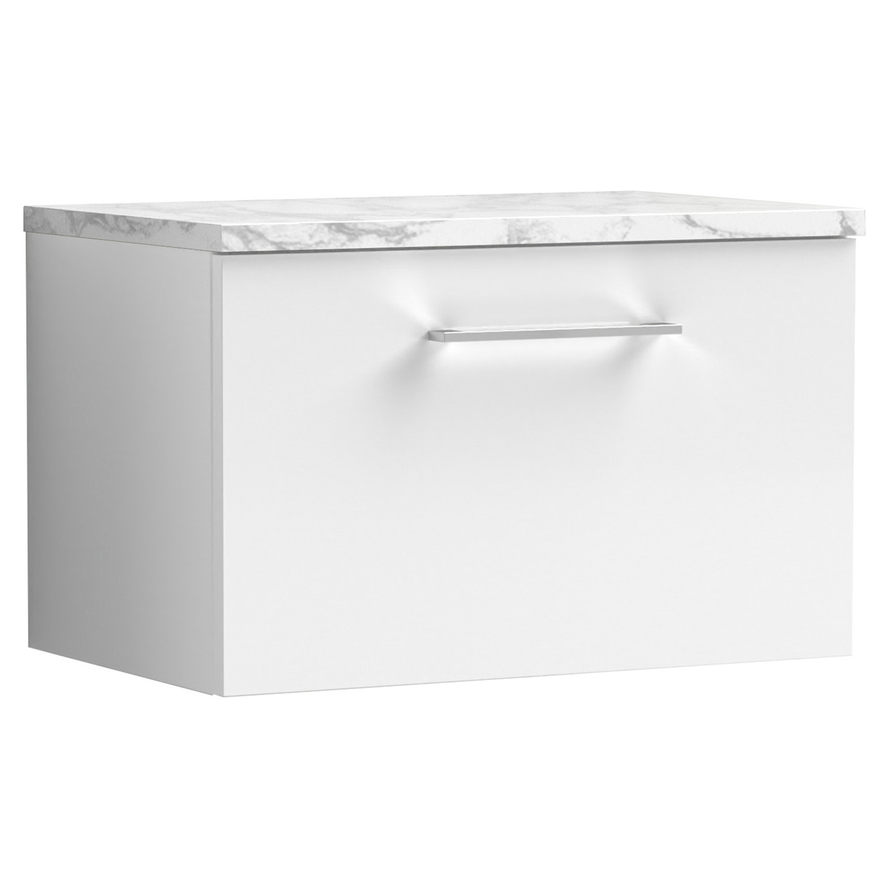 Nuie Arno Wall Hung Single Drawer Vanity Unit with Carrera Marble Laminate Worktop