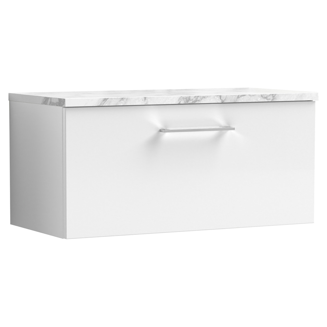 Nuie Arno Wall Hung Single Drawer Vanity Unit with Carrera Marble Laminate Worktop