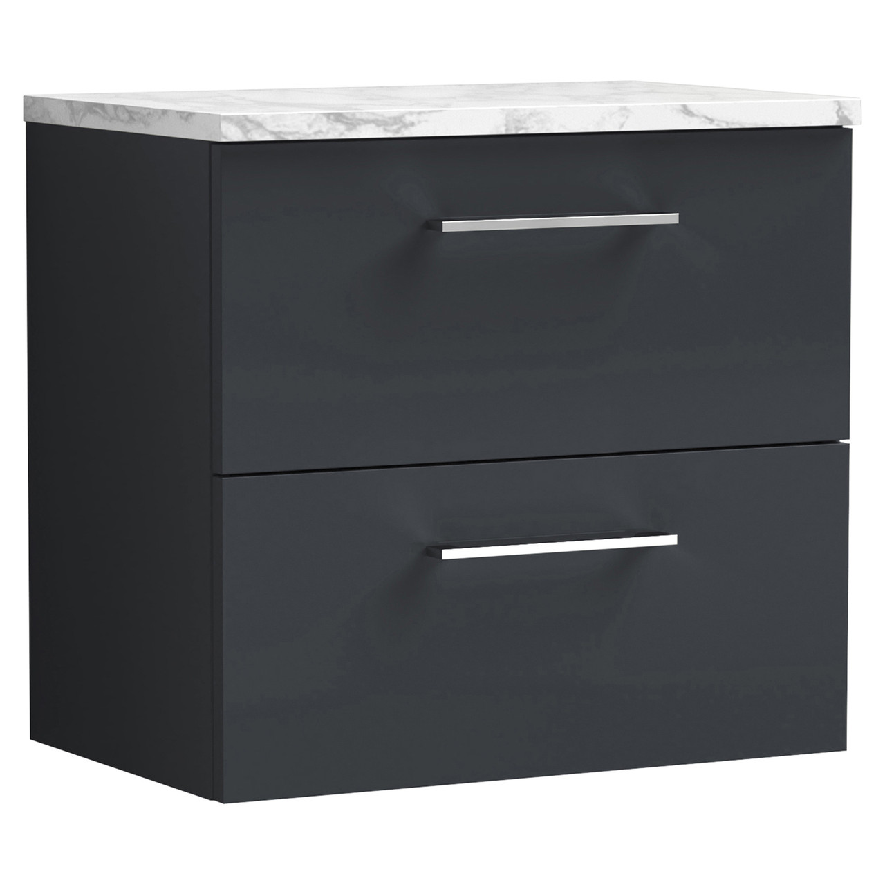 Nuie Arno Wall Hung 2 Drawer Vanity Unit with Carrera Marble Laminate Worktop