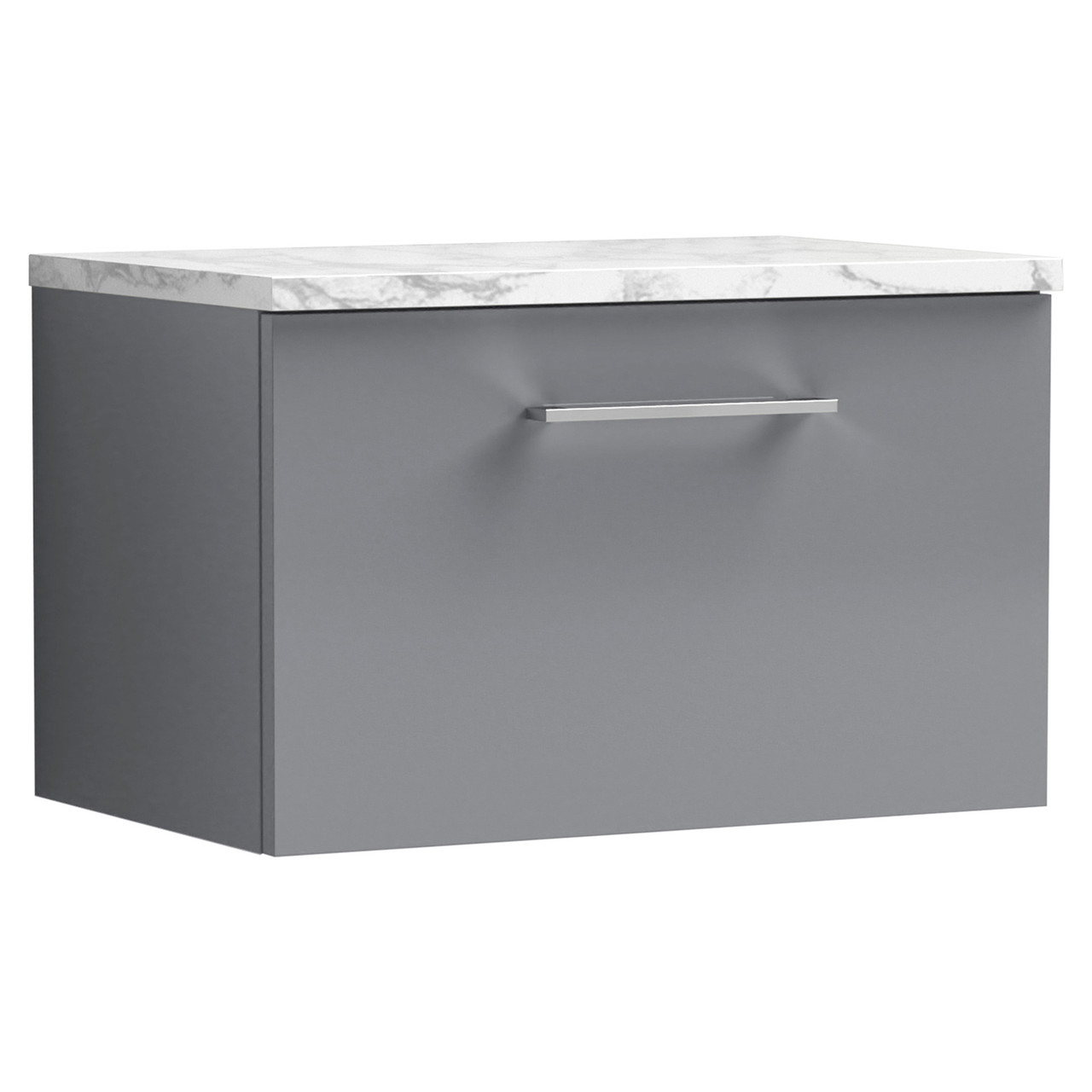 Nuie Arno Wall Hung Single Drawer Vanity Unit with Carrera Marble Laminate Worktop
