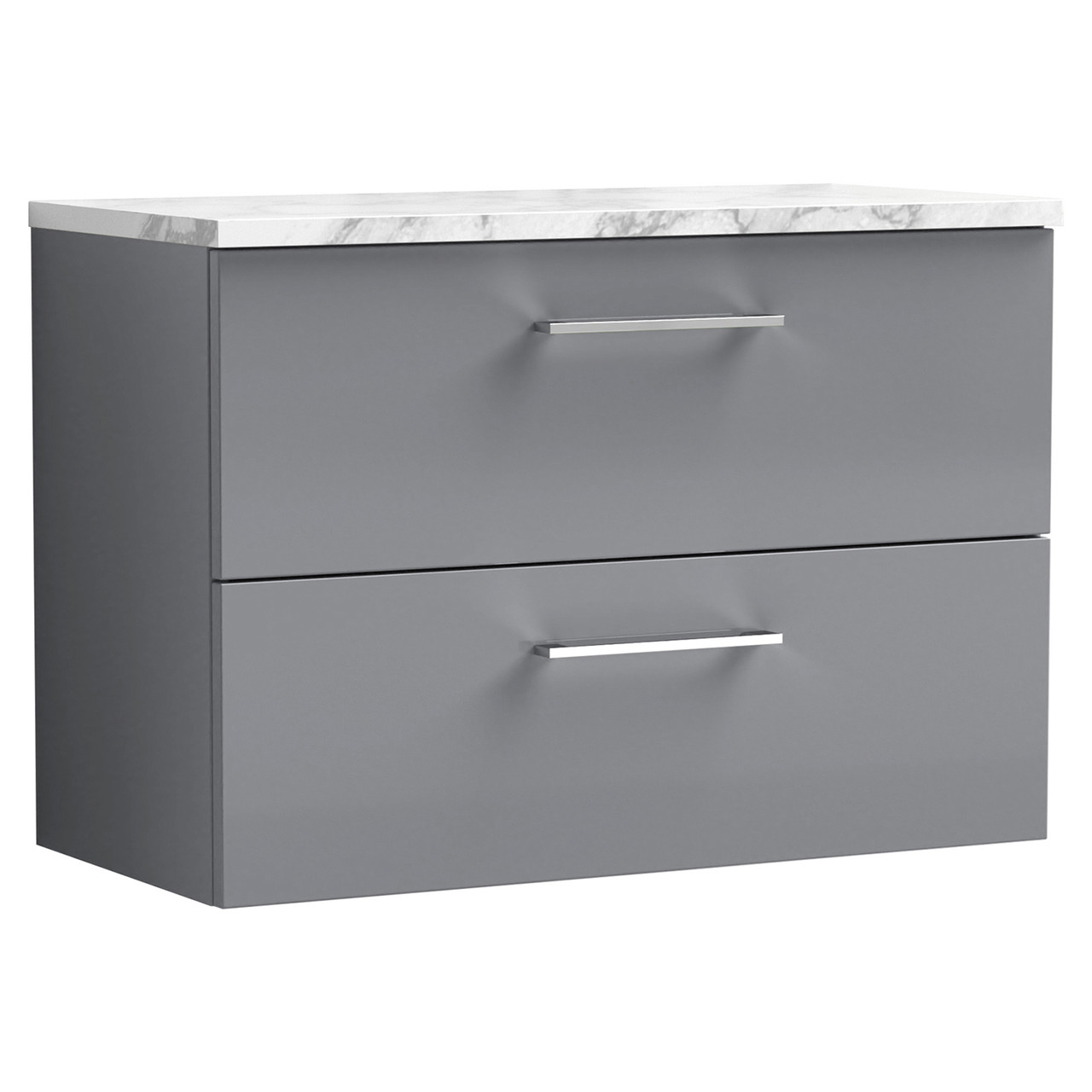 Nuie Arno Wall Hung 2 Drawer Vanity Unit with Carrera Marble Laminate Worktop