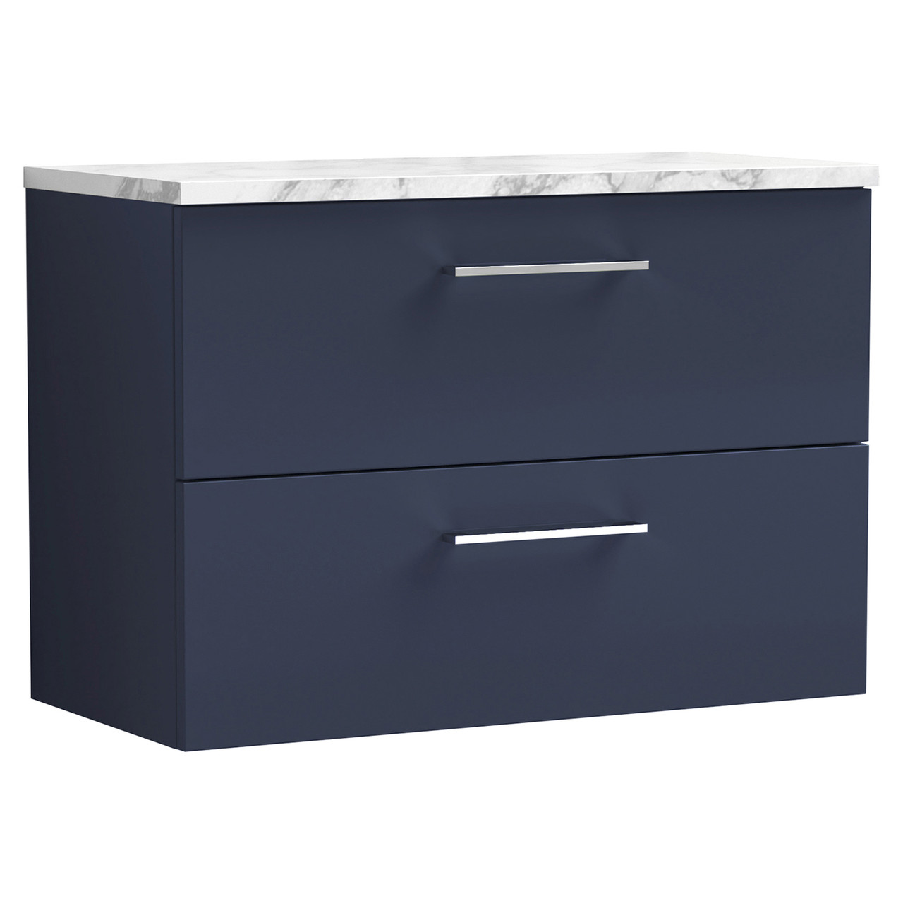 Nuie Arno Wall Hung 2 Drawer Vanity Unit with Carrera Marble Laminate Worktop
