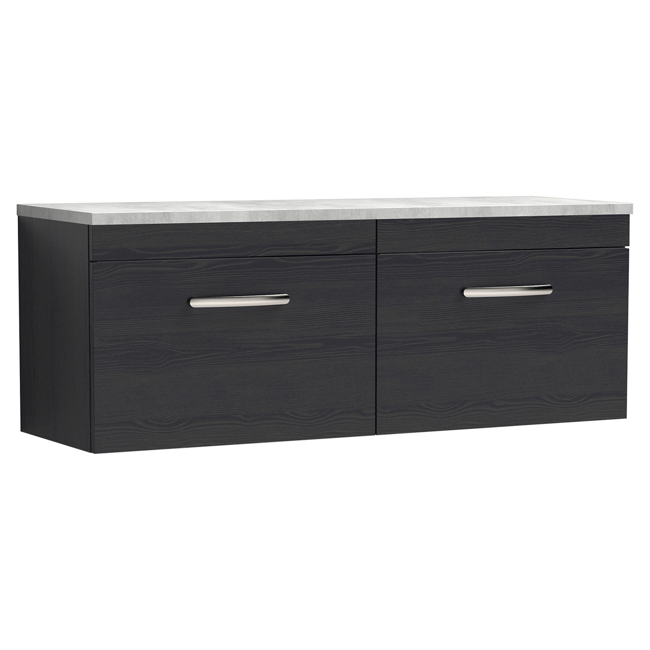 Nuie Charcoal Black Athena Woodgrain Wall Hung 2 Drawer Vanity Unit With Bellato Grey Worktop | | Mfc | 1200Mm