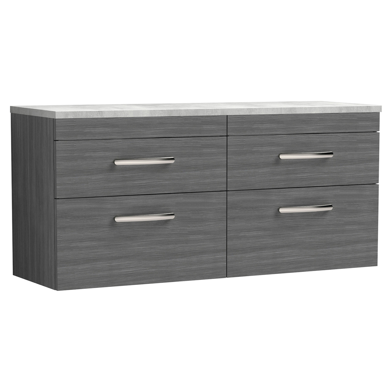 Nuie Anthracite Athena Woodgrain Wall Hung 4 Drawer Vanity Unit With Bellato Grey Worktop | | Mfc | 1200Mm