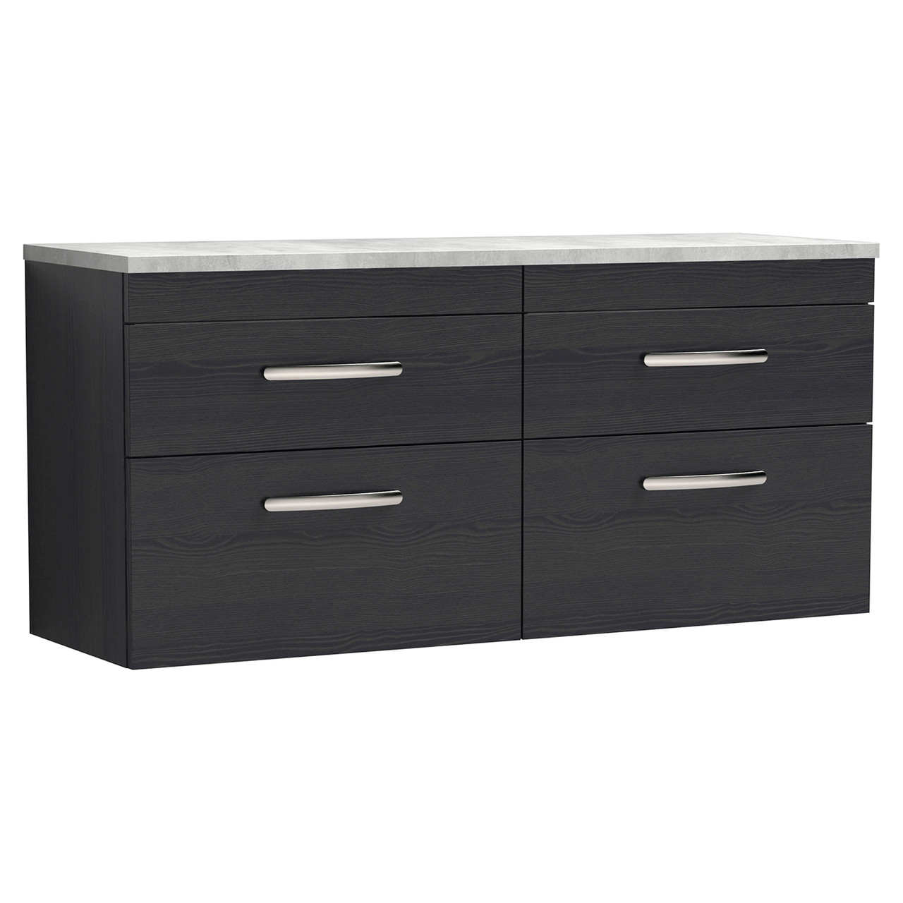 Nuie Athena Woodgrain Wall Hung 4 Drawer Vanity Unit with Bellato Grey Worktop