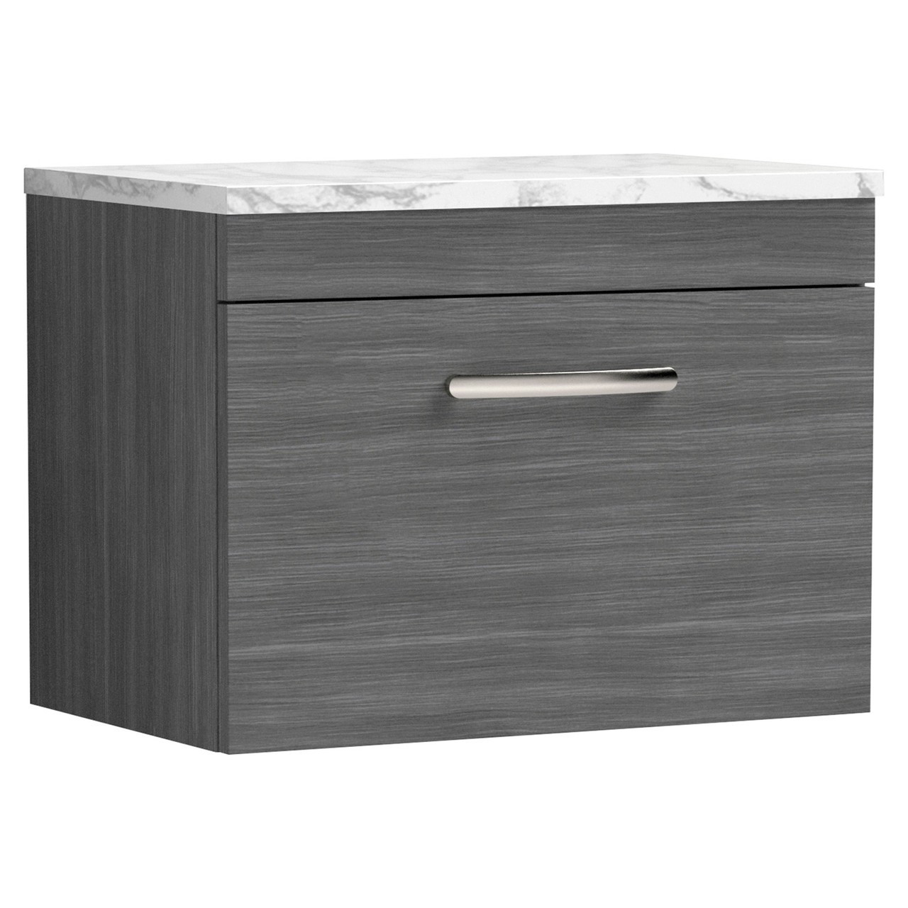 Nuie Athena Woodgrain Wall Hung Single Drawer Vanity Unit with Carrera Marble Laminate Worktop