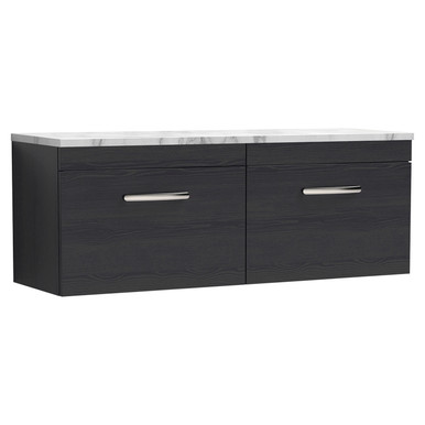 Nuie Charcoal Black Athena Woodgrain Wall Hung Drawer Vanity Unit With Carrera Marble Laminate Worktop | | Mfc | 1200Mm Size 2