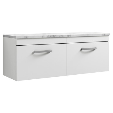 Nuie Gloss White Athena Wall Hung Drawer Vanity Unit With Carrera Marble Laminate Worktop | | Mfc | 1200Mm Size 2