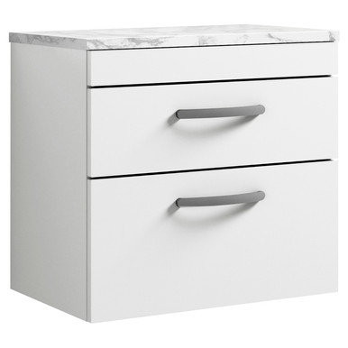 Nuie Gloss White Athena Wall Hung Drawer Vanity Unit With Carrera Marble Laminate Worktop | | Mfc | 600Mm Size 2